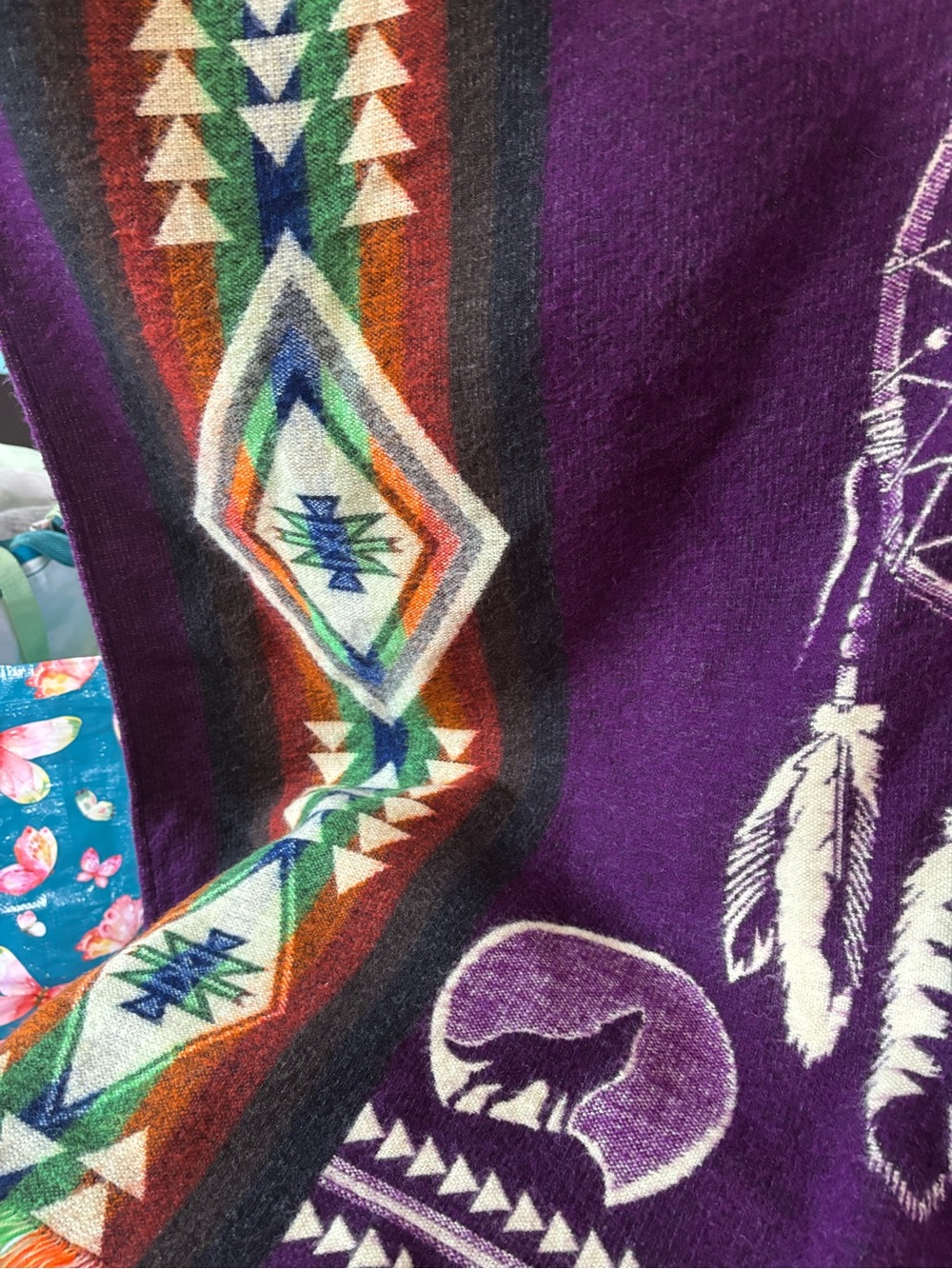 Purple Wolf Dreamcatcher Hooded Poncho Sweater - Picture 8 of 12